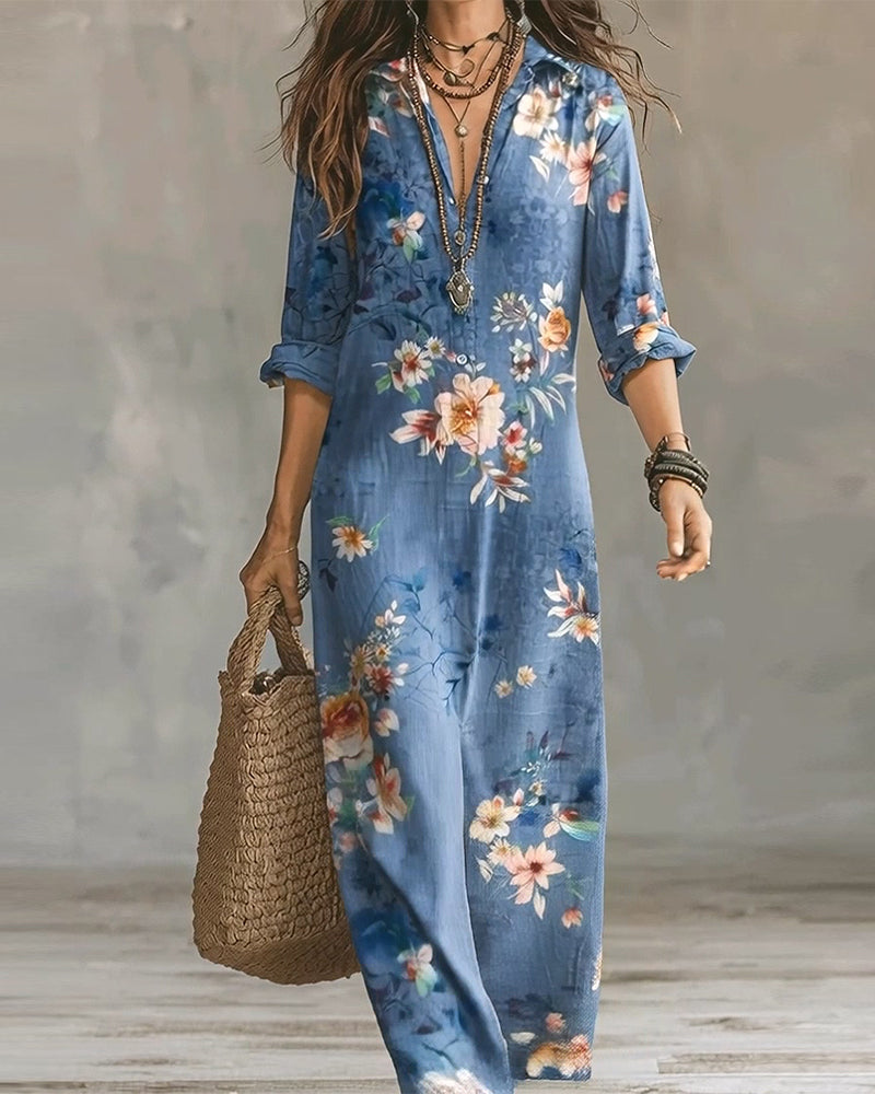 Kleid Blumig Druck Maxi