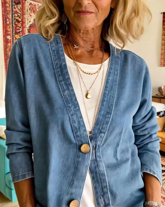 Mantel Denim V-Ausschnitt Cardigan