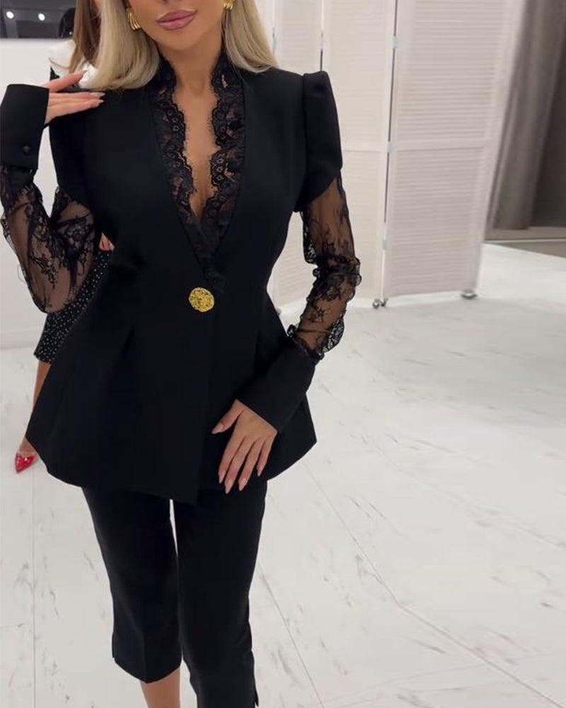 Blazer Mit Spitze Panel Detail, Strukturierter Passform Und Eleganter Atmosphäre