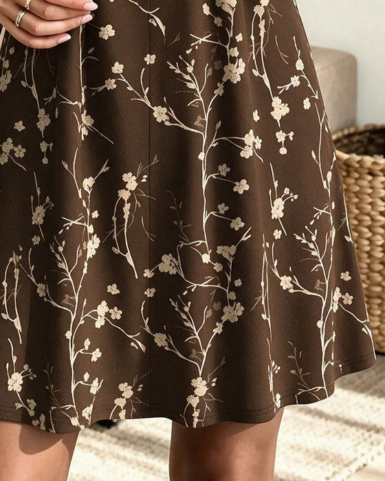 Kleid V-Ausschnitt Gerafft Druck A-Linie