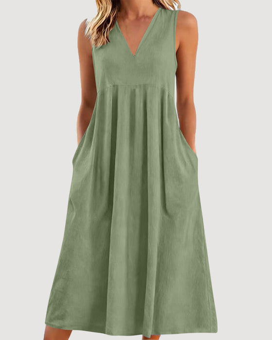 Kleid Einfarbig V-Ausschnitt Ärmellos