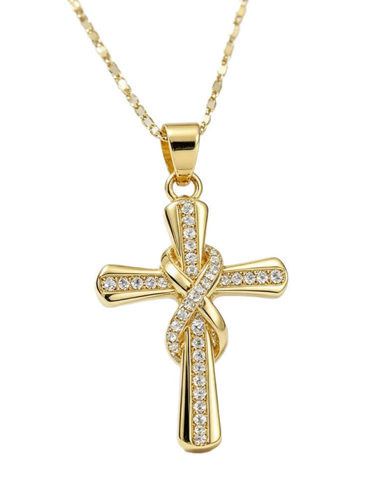 ✝️ Damen Halskette mit funkelndem Kreuzanhänger – Elegantes gedrehtes Design für Alltag & besondere Anlässe