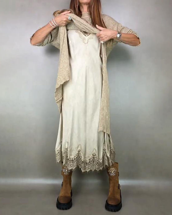 Zweiteiliges Set Mit Gestricktem Kleid Und Spitzen - Camikleid
