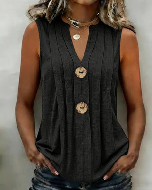 Tanktop V-Ausschnitt Plissiert Ärmellos