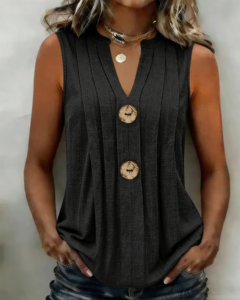 Tanktop V-Ausschnitt Plissiert Ärmellos