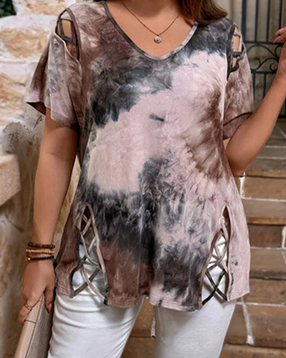 T-Shirt Herzmuster Hohl Kurzärmelig