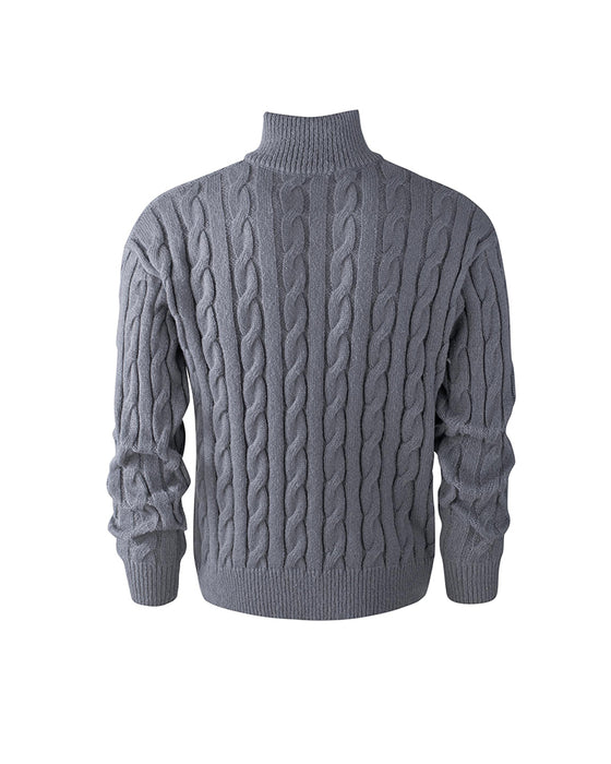 Herrenpullover Unifarben Zopfmuster Reißverschluss