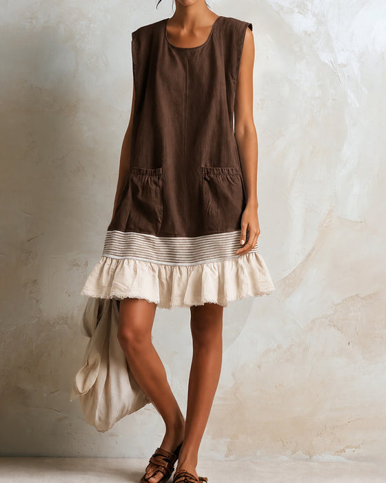 Kleid Ärmellos Streifen Kontrast Patchwork