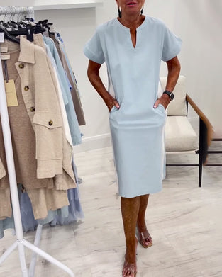 Kleid kurzärmelig Kontrastfarbe gerade