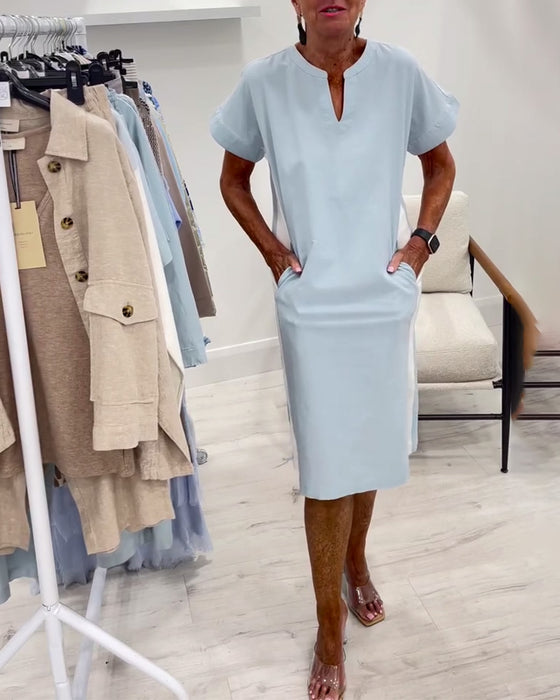 Kleid kurzärmelig Kontrastfarbe gerade