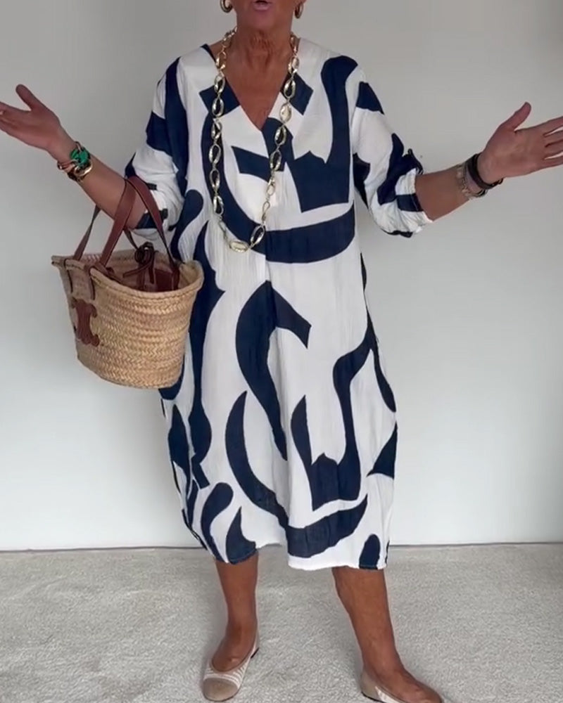 Kleid Geometrischer Abstrakter Print Loose Fit