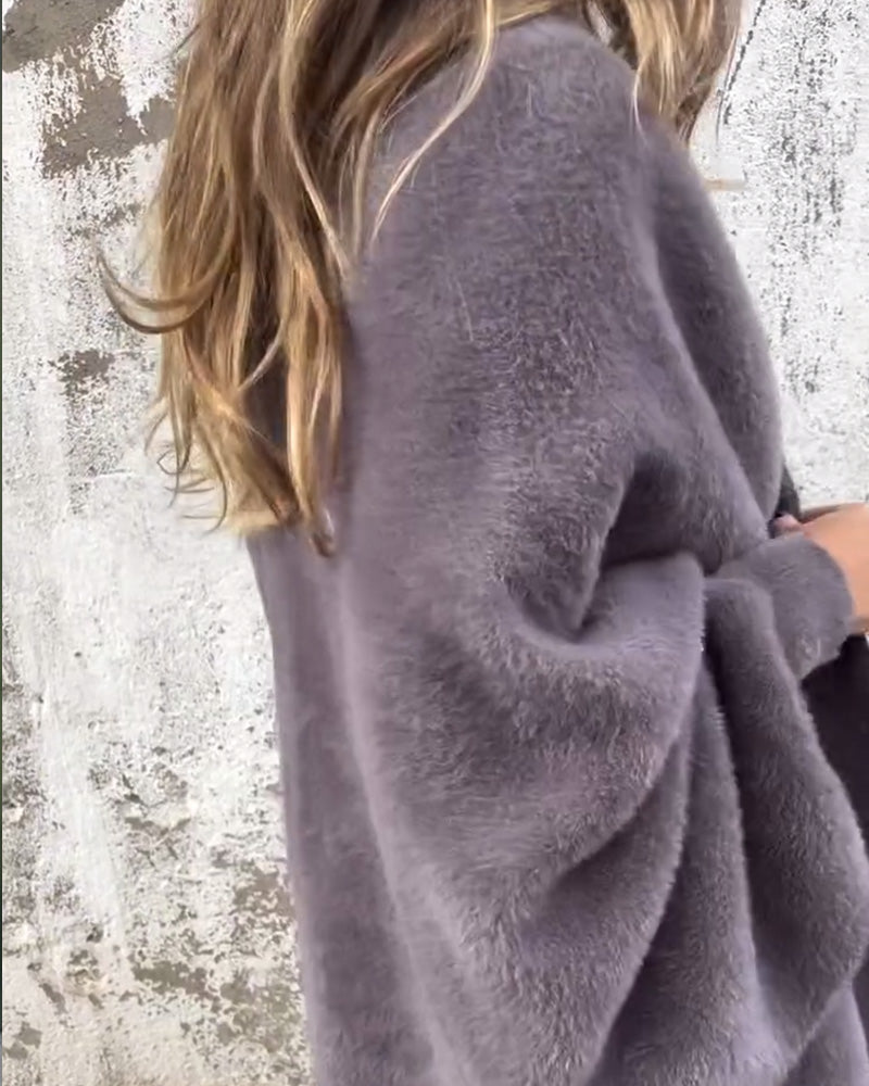 Lässiger, einfarbiger cardigan mit fransen