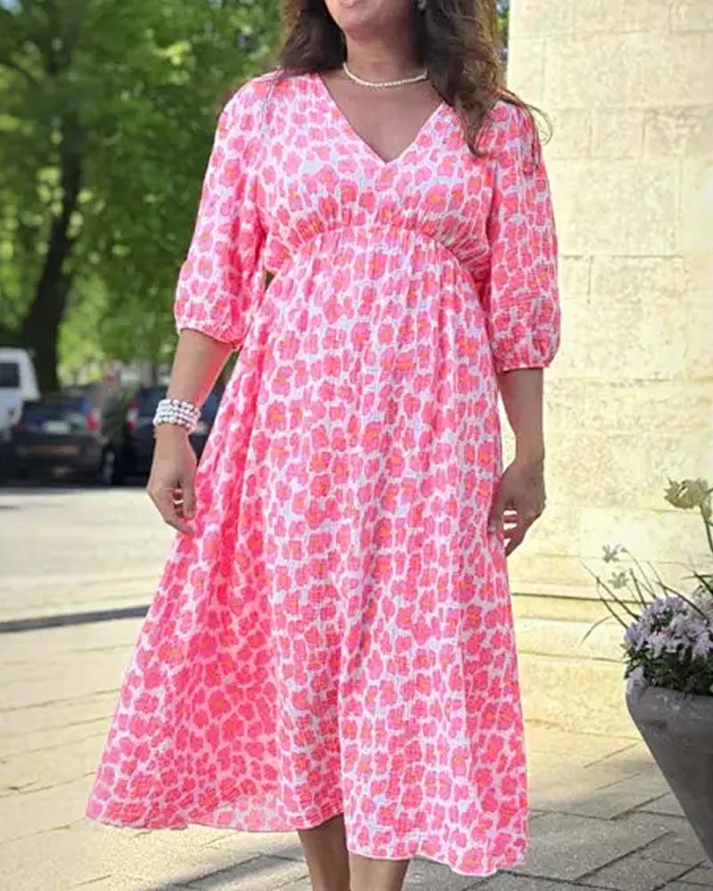 Kleid Damen V-Ausschnitt Druck