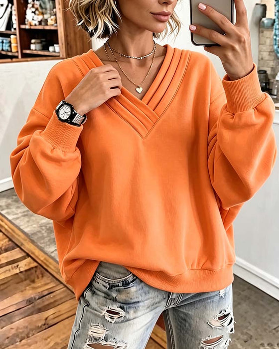 Sweatshirt Doppellage V-Ausschnitt Drop Schulter Locker
