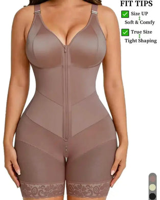 Damen Reißverschluss Spitze Bauchkontrolle Shapewear Bodysuit