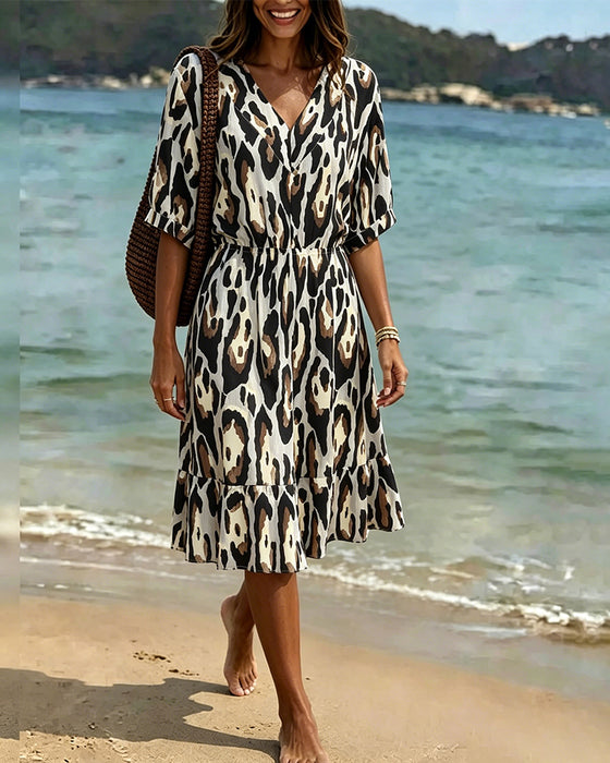 Lässiges A-Linien-Kleid Mit Leopardenmuster