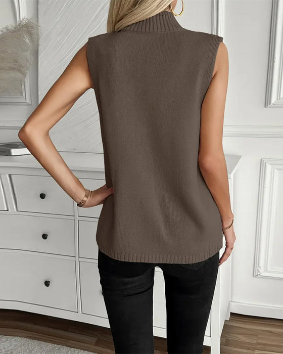 Pullover Elegant Ärmellos Rollkragen mit Schlitz