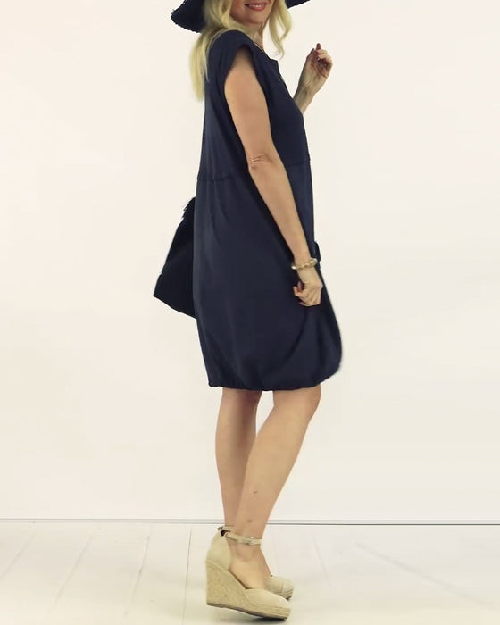 Kleid Rundhals Ärmellos Bedruckt