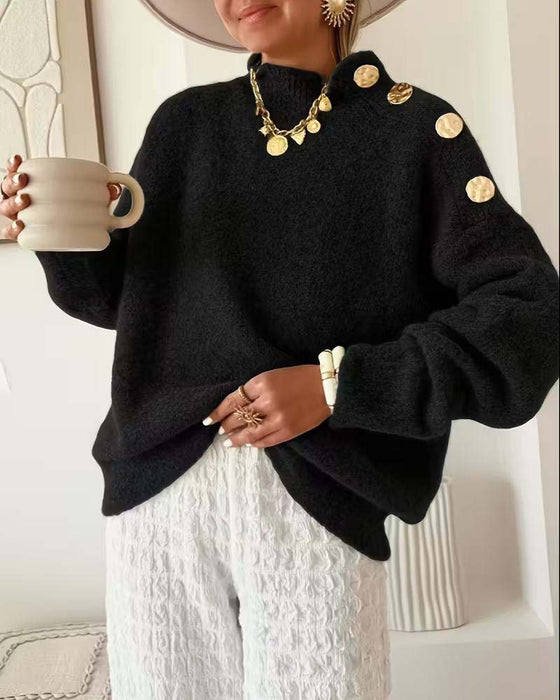 Lässiger Pullover Mit Metallknöpfen