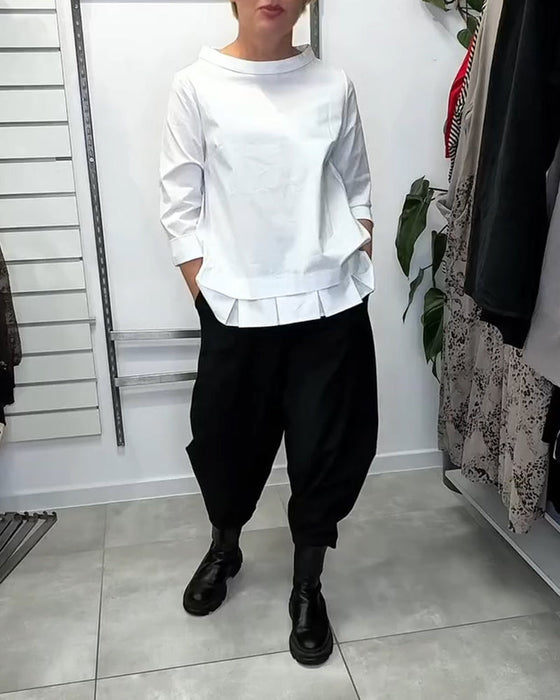 100% Baumwolle Bluse weiter Kragen uni lässig