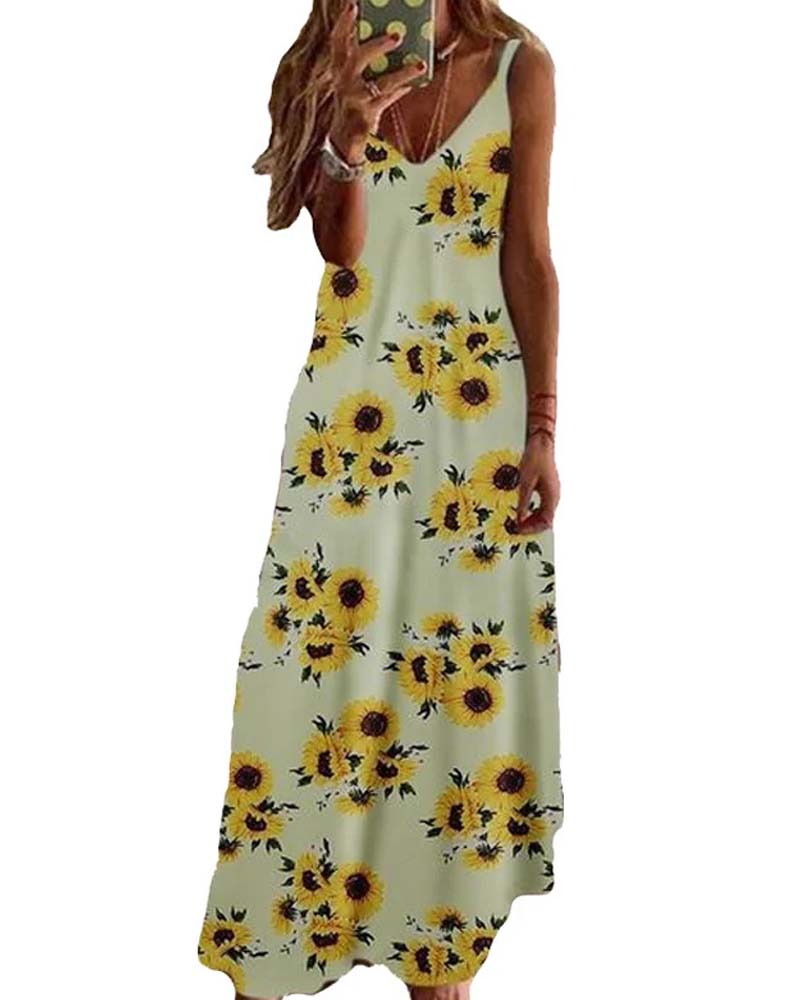 Kleid Lang Druck Spaghettiträger