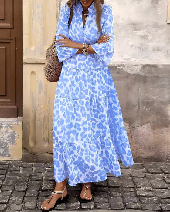 Kleid Leopard Print V-Ausschnitt Lässig