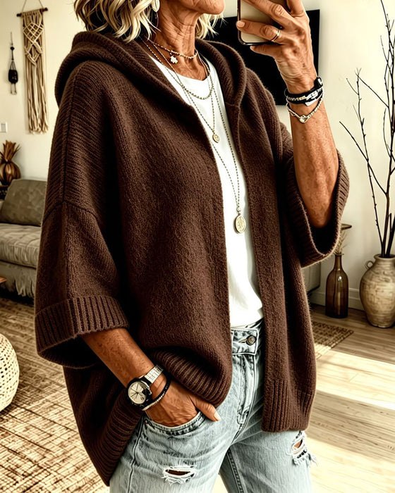 Cardigan 3/4 Ärmel Kapuze Lässig