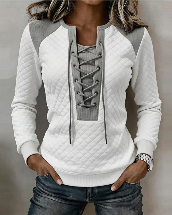 Sweatshirt Schnürung Slimfit Farbblock
