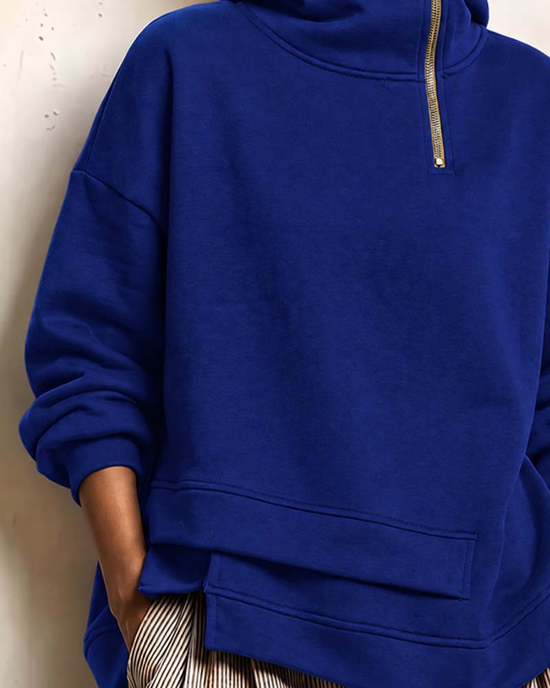 Sweatshirt Rollkragen Reißverschluss Unregelmäßig