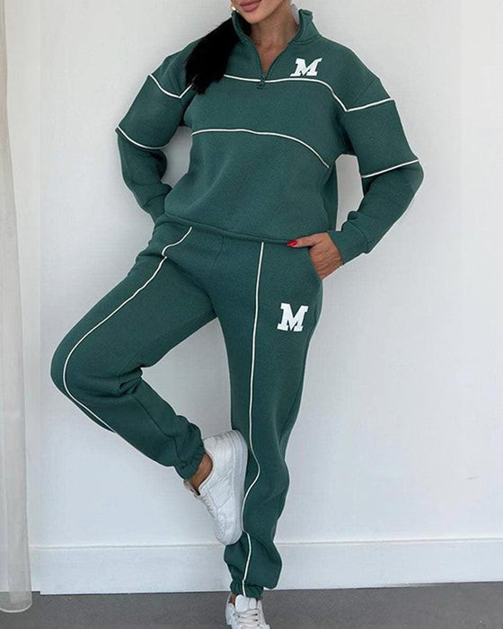 Zweiteiliges Set Damen Casual Buchstabe M Langarm