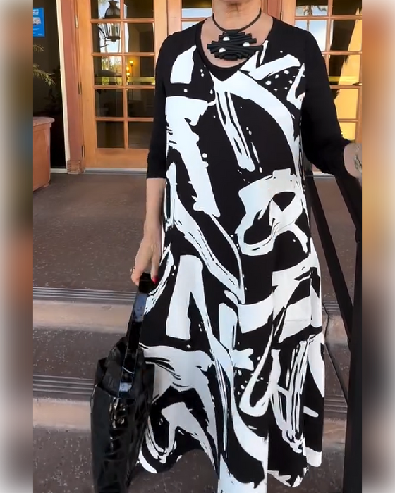 Kleid langärmlig Patchwork bedruckt