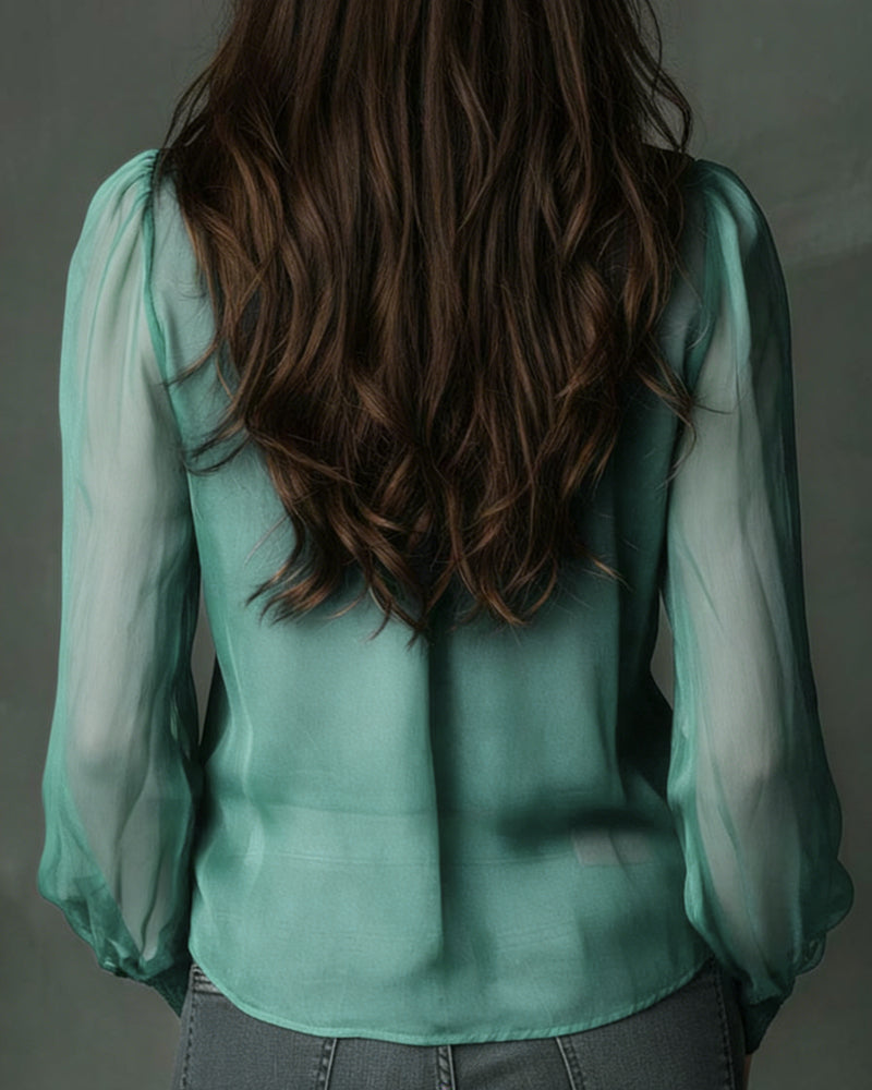 Bluse Halb-Reißverschluss Netz Langärmlig