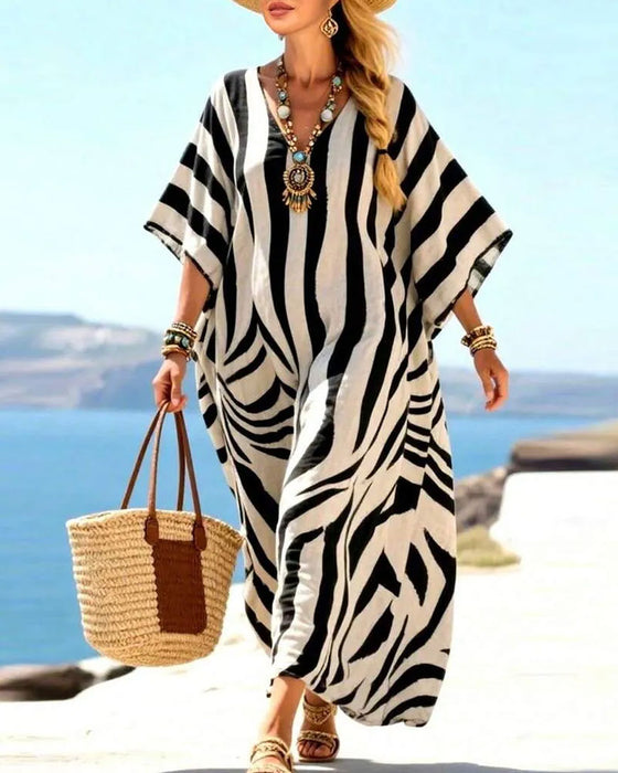 Kleid V-Ausschnitt Zebra Locker Urlaub