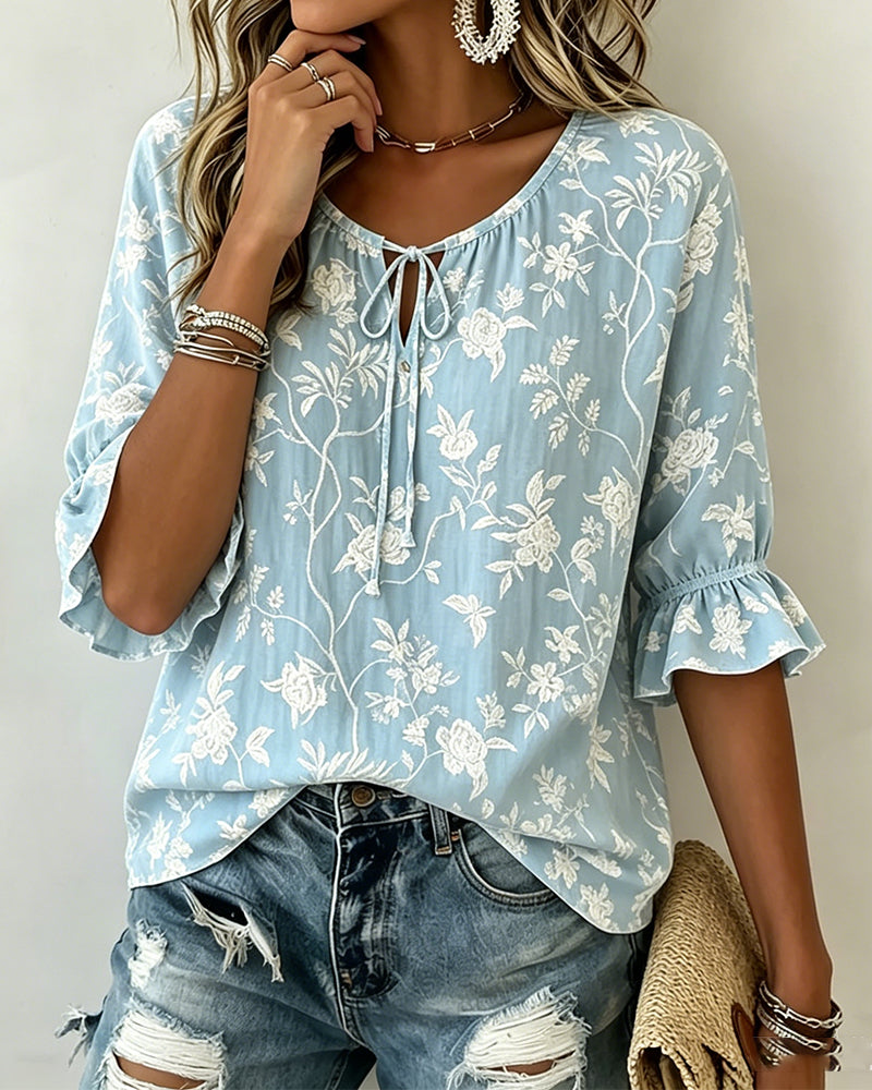 Bluse Bindung Rüsche Print