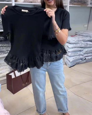 Top Unifarben Patchwork Rippstrick