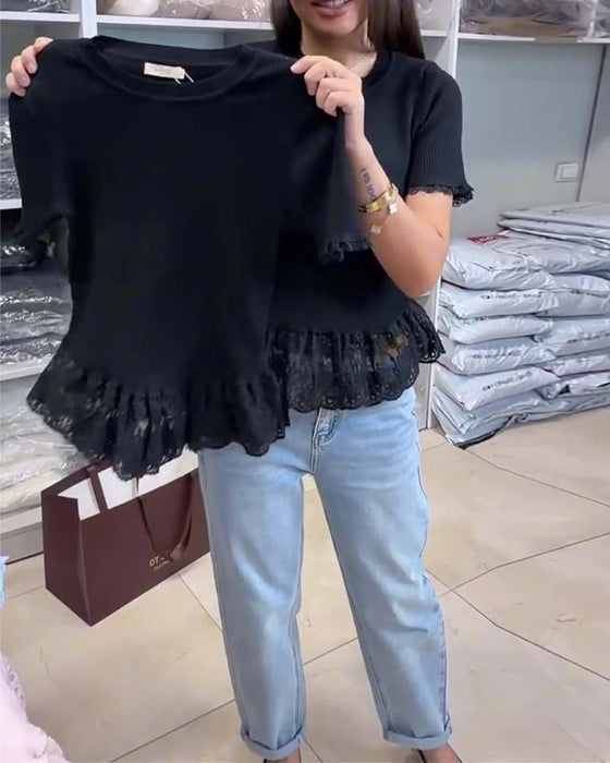 Top Unifarben Patchwork Rippstrick