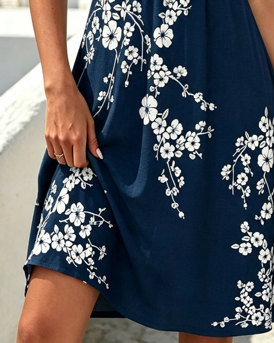Kleid V-Ausschnitt Blumen Ärmellos
