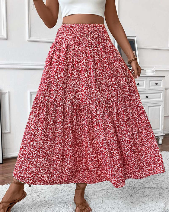 Rock Lagert Kleiner Blumenprint A-Linie Lang