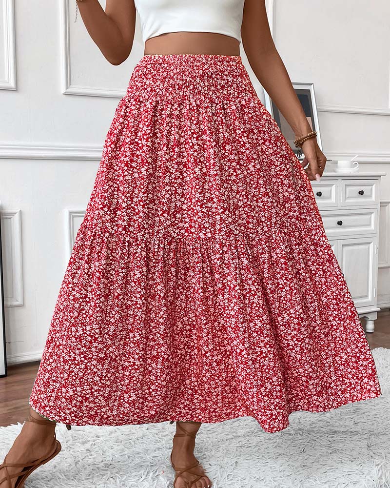 Rock Lagert Kleiner Blumenprint A-Linie Lang