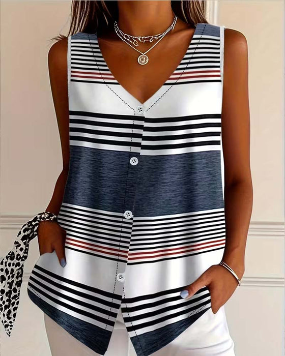 Tanktop Gestreift Ärmellos V-Ausschnitt