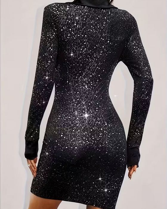 Kleid Sakkokragen gedruckt Party