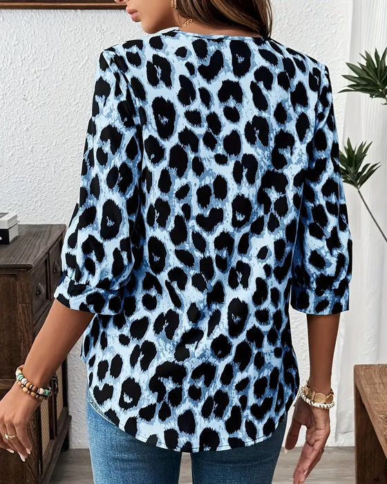Bluse Halbärmlig Leopardenmuster Locker