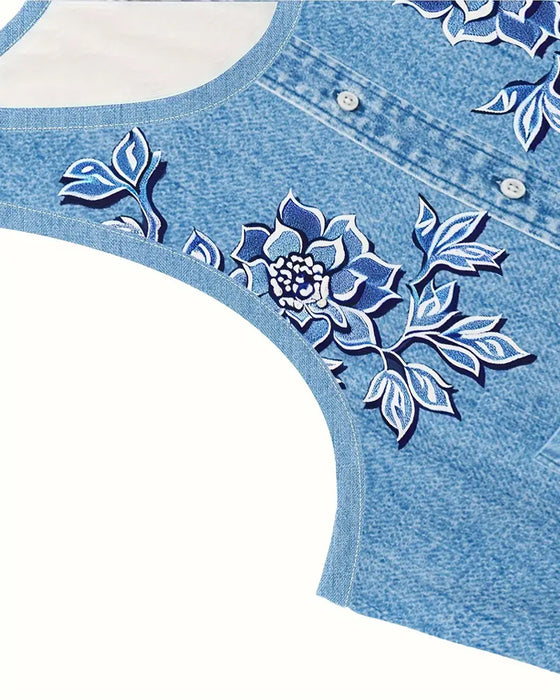 Kleid Ärmellos Imitat Denim