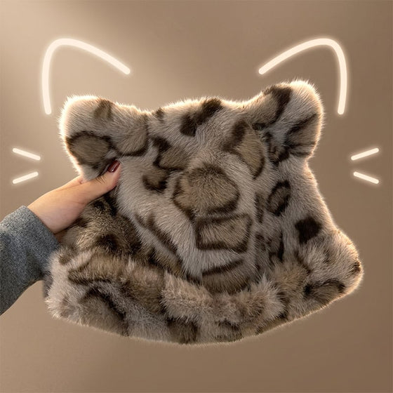 Hut Leopardenprint Plüsch Katzenohr