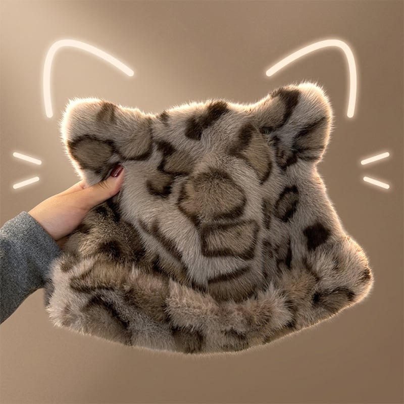 Hut Leopardenprint Plüsch Katzenohr
