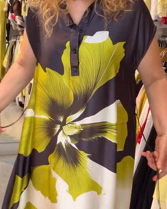 Kleid Revers V-Ausschnitt Blumig Locker