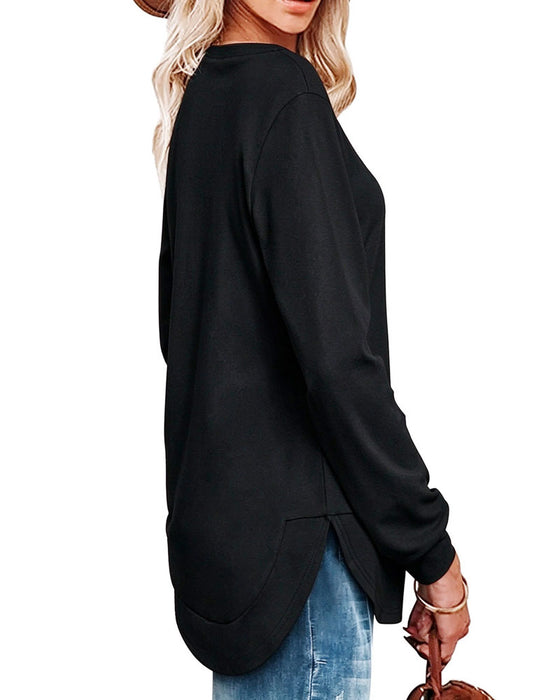 Sweatshirt Rundhals Gebogener Saum Uni