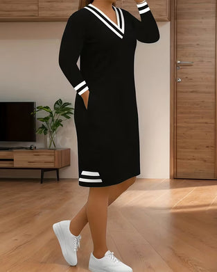 Kleid Color-Block gestreift V-Ausschnitt