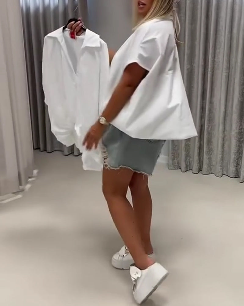 Bluse Revers Loose Fit Fledermausärmel