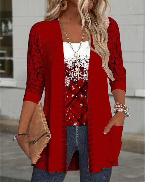 gestricktes Top mit Druck im Fake-Zweiteiler-Design